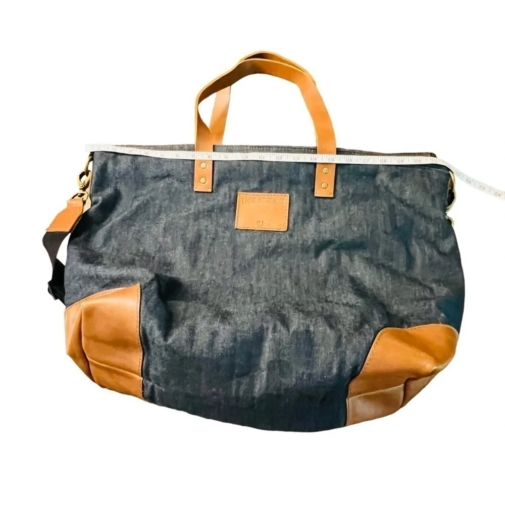 TRUE RELIGION UNISEX DENIM AND LEATHER TRAVEL BAG